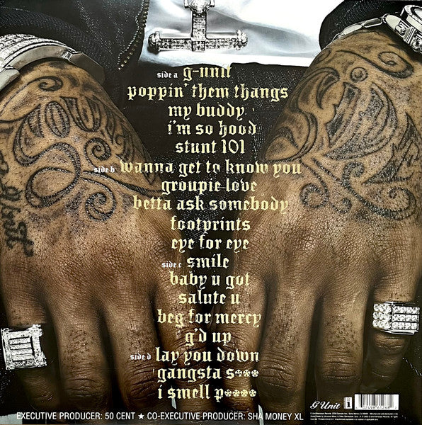 Image of Back Cover of 2xLP - VG+/VG - G-UNIT, Beg For Mercy (Interscope Records; B0001594-01, US 2003, Gatefold), Strong VG, a couple of light hairlines to disc 1 but plays fine. Sleeve still in opened shrink, with hype sticker. Overall great copy.,  - 3826013E