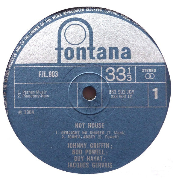 Image of Label Cover of LP - VG/VG - BUD POWELL, Hot House (Fontana; FJL 903, UK 1966, Laminated Front Pasteback Sleeve), Light marks, ring wear,  - 3846027S