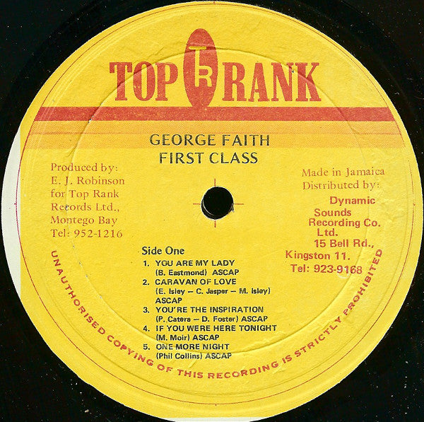 Image of Label Cover of LP - VG/G+ - GEORGE FAITH, First Class (Top Rank; none, Jamaica 1986), Light marks only, plays G+/VG,  - 3846073S