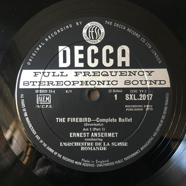 Image of Label Cover of LP - VG+/VG+ - ERNEST ANSERMET CONDUCTING L'ORCHESTRE DE LA SUISSE ROMANDE, Stravinsky: The Fire Bird (Decca; SXL 2017, Germany 1994 Reissue, Insert, 180 Gram Vinyl), ,  - 3726357E