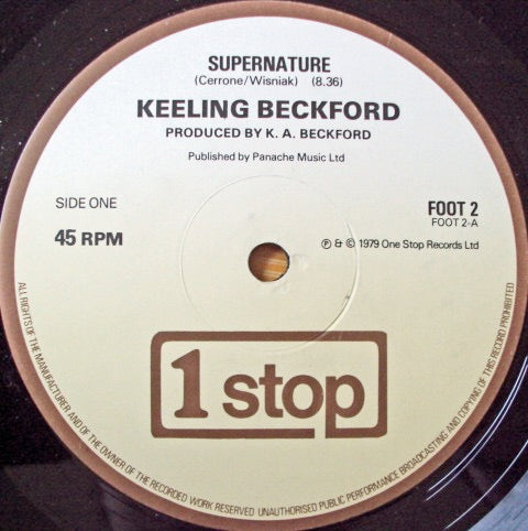 Image of Front Cover of 12" - /G+ - KEELING BECKFORD, Supernature / Don't Let It Go To Your Head (1 Stop; FOOT 2, UK 1979), Lots of light marks, sounds like a solid VG or better. Very nice copy. Clean labels.,  - 3816113C