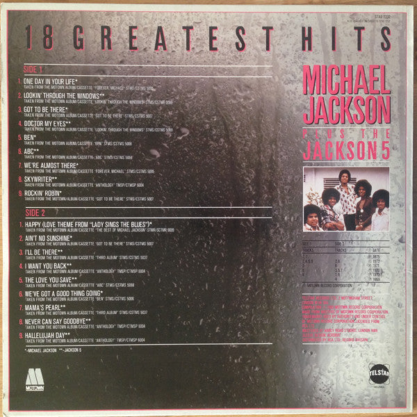 Image of Back Cover of LP - VG/VG - MICHAEL JACKSON PLUS THE JACKSON 5, 18 Greatest Hits (Telstar; STAR 2232, UK 1983), ,  - 3826066E