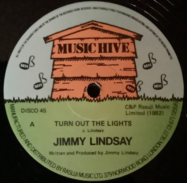 Image of Front Cover of 12" - /G+ - JIMMY LINDSAY, Turn Out The Lights / Dole Queue (Music Hive; MHD 4, UK 1982), Light marks only, plays VG,  - 3846076S