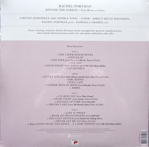 Image of Back Cover of 2xLP - EX/EX - RACHEL PORTMAN, Beyond The Screen / Film Works On Piano (Sony Classical; 19439936051, Europe 2023, Gatefold, 180 Gram Vinyl), ,  - 3826077E