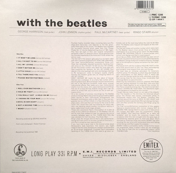 Image of Back Cover of LP - VG/VG - THE BEATLES, With The Beatles (Parlophone; PMC 1206, UK 1990s Reissue, Mono), ,  - 3816088C