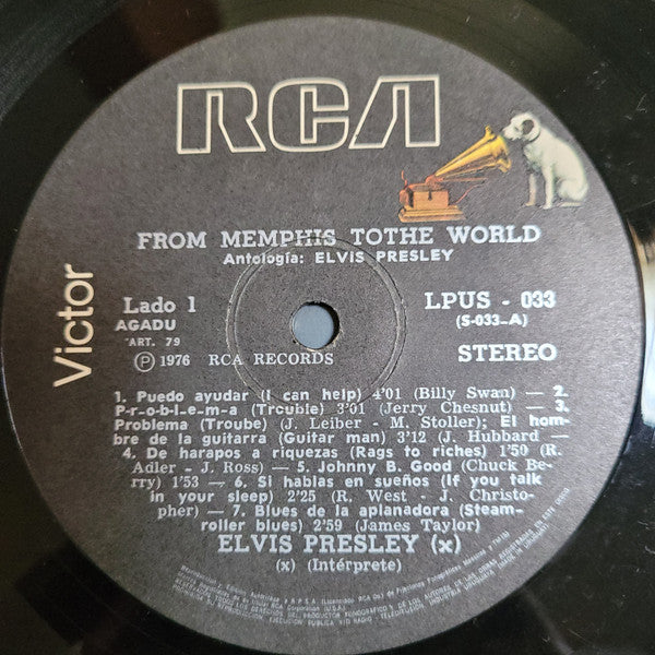Image of Label Cover of LP - VG/VG+ - ELVIS PRESLEY, From Memphis To The World (RCA; LPUS - 033, Uruguay 1976, Gatefold), ,  - 3826085E