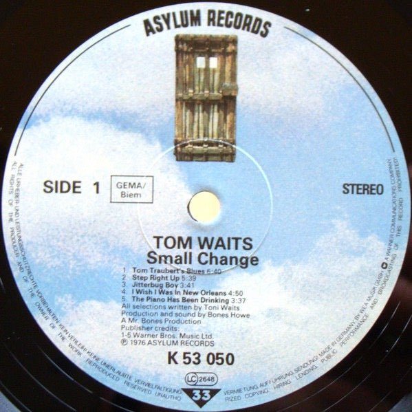 Image of Label Cover of LP - VG/VG - TOM WAITS, Small Change (Asylum Records Door Labels With GEMA/Biem; AS 53 050, Europe 1980s Reissue), Prime cuts sticker on sleeve,  - 3816089C