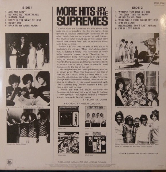 Image of Back Cover of LP - VG/VG - THE SUPREMES, More Hits By The Supremes (Tamla Motown; STMS 5090, UK 1982 Reissue), Light marks only,  - 3816228C