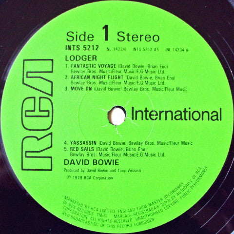 Image of Label Cover of LP - VG/VG+ - DAVID BOWIE, Lodger (RCA International Green; INTS 5212, UK 1982 Reissue, A-1U JA TAPE ONE/ B-2U), ,  - 3816093C