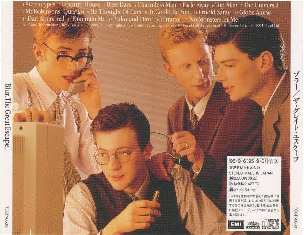 Image of Back Cover of CD - VG+/VG+ - BLUR, The Great Escape (EMI; TOCP-8633, Japan 1995, Jewel Case, Inner, With Obi), ,  - 3836084E
