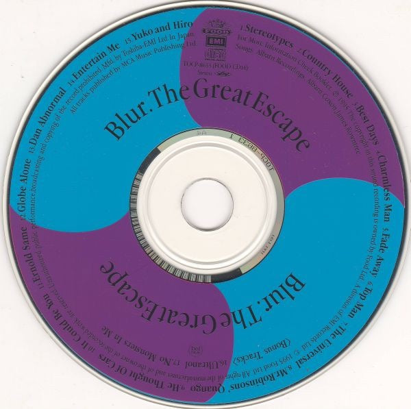 Image of Label Cover of CD - VG+/VG+ - BLUR, The Great Escape (EMI; TOCP-8633, Japan 1995, Jewel Case, Inner, With Obi), ,  - 3836084E