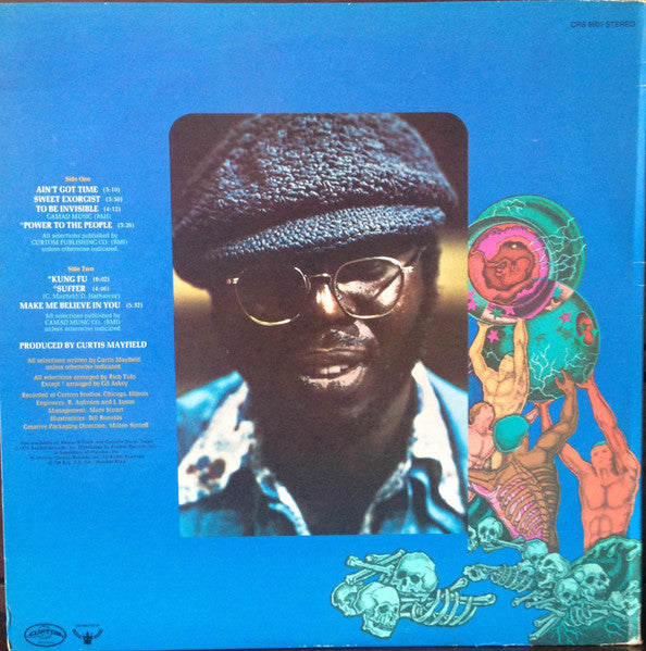 Image of Back Cover of LP - VG/VG - CURTIS MAYFIELD, Sweet Exorcist (Curtom; CRS 8601, US 1974, Gatefold, Company Inner), Marks on disc but plays well. Wear to sleeve with small tear on front.,  - 3846121S
