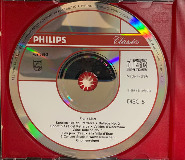 Image of Label Cover of 5xCD - VG+/VG+ - CLAUDIO ARRAU, Liszt (Philips Classics; 432 305-2, US 1991, Box Set, Booklet), ,  - 3836093E