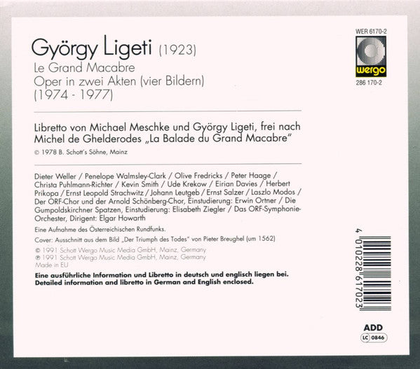 Image of Back Cover of 2xCD - VG+/VG+ - GY RGY LIGETI, Le Grand Macabre (WERGO; WER 6170-2, Germany 1991, Box Set, Booklet), ,  - 3836094E