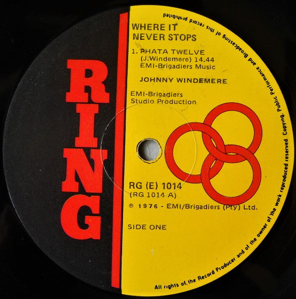 Image of Label Cover of LP - VG/VG+ - JOHNNY WINDEMERE, Where It Never Stops (Ring; RG (E) 1014, South Africa 1976, Picture Sleeve), WOS.,  - 3826126E