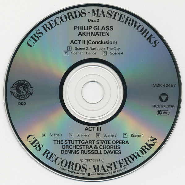 Image of Label Cover of 2xLP - VG+/VG+ - DENNIS RUSSELL DAVIES, THE STUTTGART STATE OPERA ORCHESTRA & CHORUS, Philip Glass: Akhnaten (CBS Masterworks; M2K 42457, Europe 1987, Box Set, Booklet), ,  - 3836097E