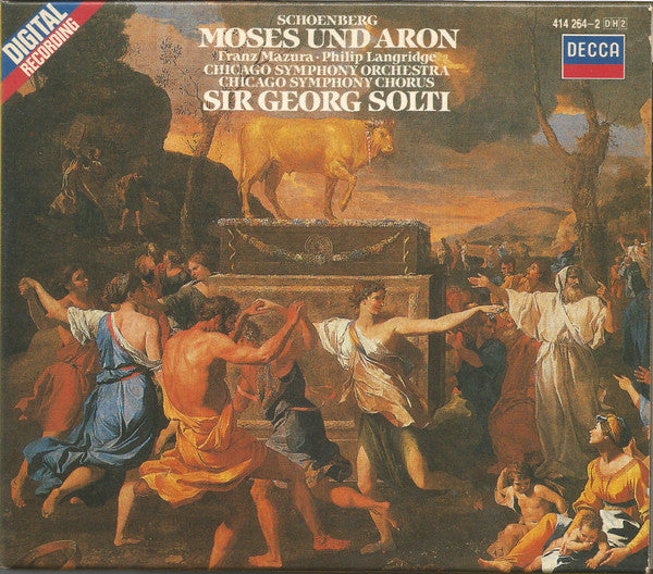 Image of Front Cover of 2xCD - VG+/VG+ - SIR GEORG  SOLTI, FRANZ MAZURA, PHILIP LANGRIDGE, CHICAGO SYMPHONY ORCHESTRA, CHICAGO SYMPHONY CHORUS, Schoenberg: Moses Und Aron (Decca; 414 264-2, Europe 1985, Box Set, Booklet), ,  - 3836103E