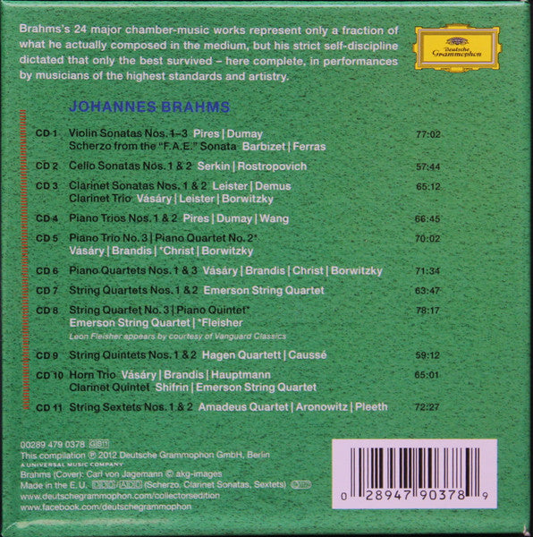 Image of Back Cover of 11xCD - VG+/VG+ - VARIOUS, Brahms: Complete Chamber Music (Deutsche Grammophon; 479 0378, Europe 2012, Box Set, Booklet), ,  - 3836104E