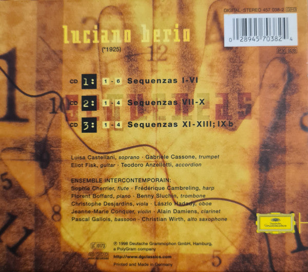 Image of Back Cover of 3xCD - VG+/VG+ - ENSEMBLE INTERCONTEMPORAIN, Berio: Sequenzas (Deutsche Grammophon; 457 038-2, Europe 1998, Box Set, Booklet), ,  - 3836105E
