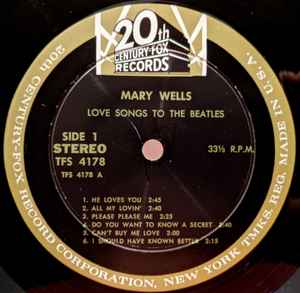 Image of Label Cover of LP - VG/VG - MARY WELLS, Love Songs To The Beatles (20th Century Fox Records; TFS 4178, US 1965), Ringwear on sleeve. Tears on back of sleeve along top.,  - 3846130S
