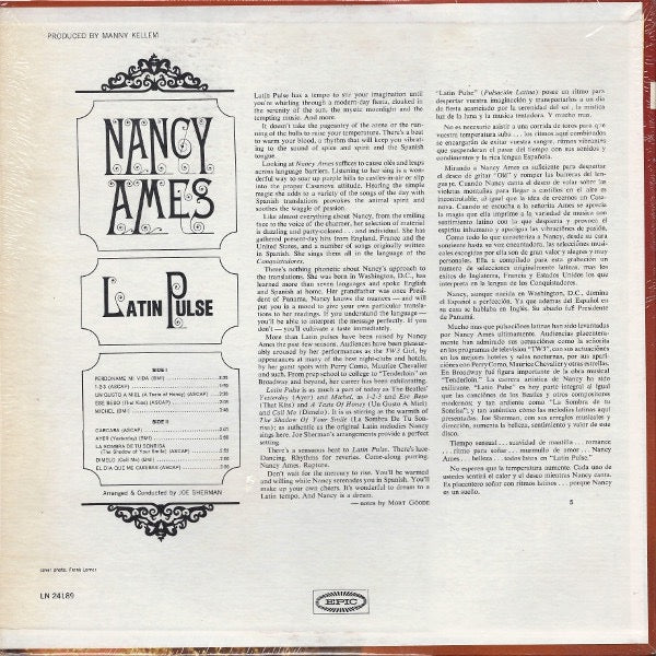 Image of Back Cover of LP - VG/VG - NANCY AMES, Latin Pulse (Epic; LN 24189, US 1966, Pasteback Sleeve, Mono), ,  - 3816243C