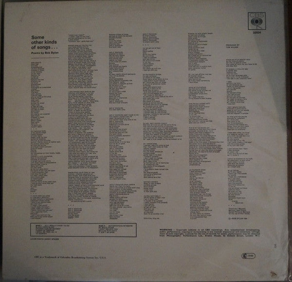 Image of Back Cover of 10" - VG/VG+ - BOB DYLAN, Another Side Of Bob Dylan (CBS Sunburst; CBS 32034, UK 1984 Reissue), ,  - 3826147E