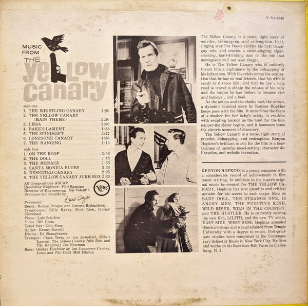 Image of Back Cover of LP - VG+/VG - KENYON HOPKINS, The Yellow Canary (Music From The Motion Picture) (Verve Records; V-8548, US 1963, Pasteback Sleeve), Promo sticker on sleeve.,  - 3816244C