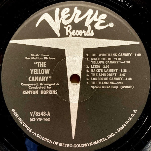 Image of Label Cover of LP - VG+/VG - KENYON HOPKINS, The Yellow Canary (Music From The Motion Picture) (Verve Records; V-8548, US 1963, Pasteback Sleeve), Promo sticker on sleeve.,  - 3816244C