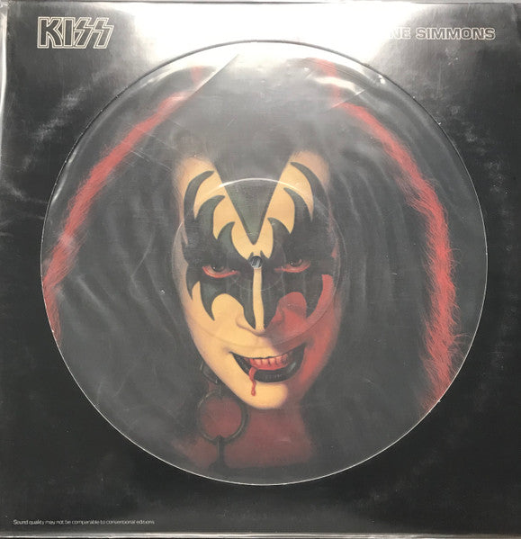 Image of Front Cover of LP - G+/G - KISS, GENE SIMMONS, Gene Simmons (Casablanca; NBPIX 7120 NBPIX7120, US 1978, Die Cut Sleeve, Picture Disc), Disc has lots of wispy hairline marks, Sleeve intact but has corner cut, Crease and edge wear,  - 3816263C
