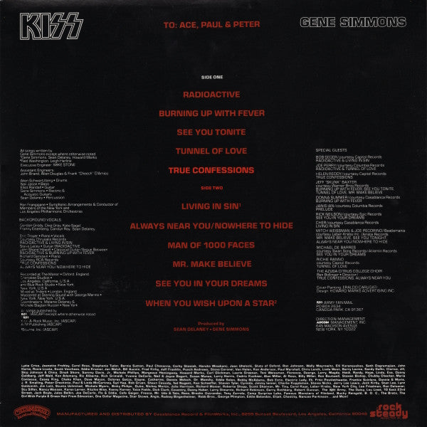 Image of Back Cover of LP - G+/G - KISS, GENE SIMMONS, Gene Simmons (Casablanca; NBPIX 7120 NBPIX7120, US 1978, Die Cut Sleeve, Picture Disc), Disc has lots of wispy hairline marks, Sleeve intact but has corner cut, Crease and edge wear,  - 3816263C