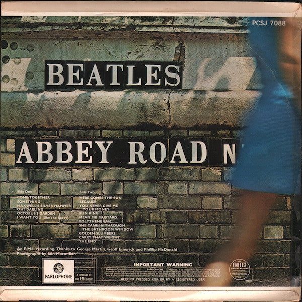 Image of Back Cover of LP - VG/VG - THE BEATLES, Abbey Road (Parlophone Silver/Black - 1 EMI Box; PCSJ 7088, South Africa 1969, Non Flipback Front Laminated Sleeve), ,  - 3826186E