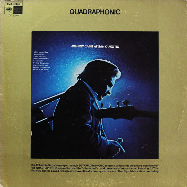 Image of Front Cover of LP - VG/VG+ - JOHNNY CASH, Johnny Cash At San Quentin (CBS; CQ 30961, US 1972, Quadraphonic, Red Rim Text), Totally Split Bottom Seam,  - 3826184E