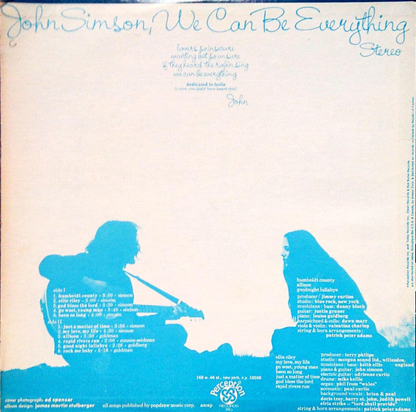 Image of Back Cover of LP - VG/VG+ - JOHN SIMSON, We Can Be Everything (Perception Records; PLP 16, US 1971, Insert), Edge and Ring Wear,  - 3826183E