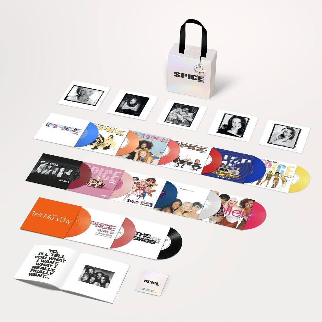 Image of Front Cover of 14x7" - NEW/NEW - SPICE GIRLS, The Singles Collection (UMR; 5754463, UK 2026, 7" Boxset of Various Colour Vinyl), , Thirty years of Spice Girls. One definitive collection in one iconic box. For the first time ever, all of the Spice Girls’ singles are brought together in one complete collection. The Singles Collection brings together the singles,original artwork, B-sides, remixes and previously unreleased recordings from the Spice Girls archive in a handbag-inspired box. - 9414353C