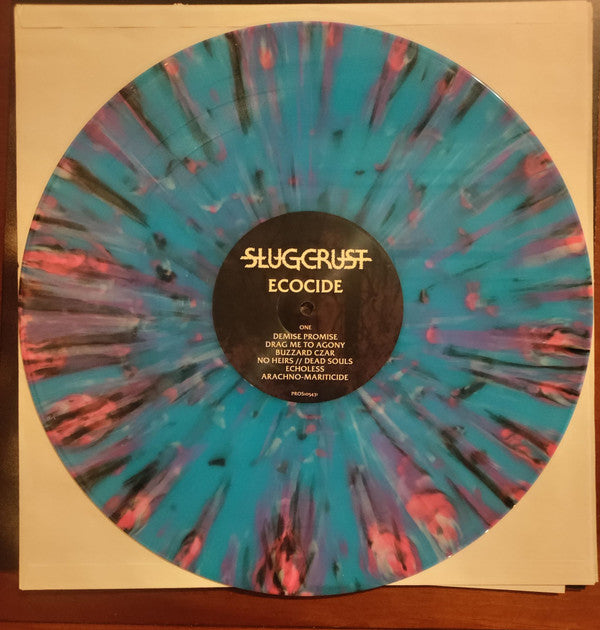 Image of Label Cover of LP - EX/EX - SLUGCRUST, Ecocide (Prosthetic Records ; PROS105431, USA & Canada 2022, Insert, Blue, Pink And Black Splatter Vinyl), Opened Instore, Still In Stickered Shrinkwrap,  - 3826170E