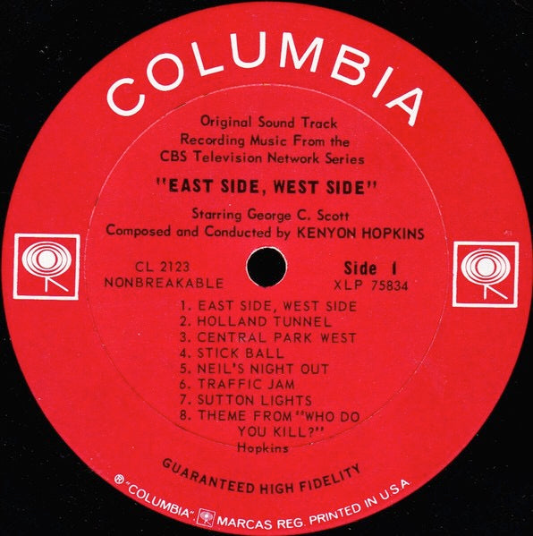 Image of Label Cover of LP - VG/VG - KENYON HOPKINS, East Side / West Side (Columbia; CL 2123, US 1963, Pasteback Sleeve), Strong VG throughout!,  - 3816248C