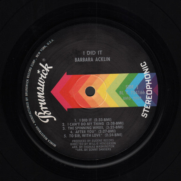 Image of Label Cover of LP - G+/G+ - BARBARA ACKLIN, I Did It (Brunswick; BL 754166, US 1970, Company Inner), Light marks only, plays VG. Sleeve missing top left corner, still in opened shrinkwrap.,  - 3846162S