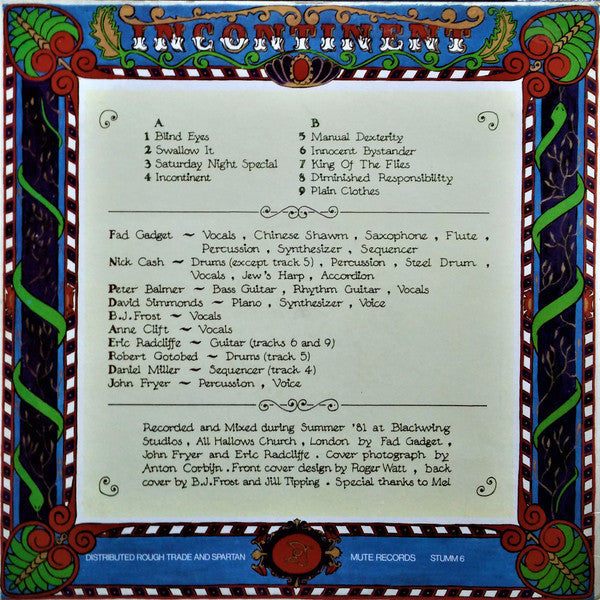 Image of Back Cover of LP - VG/VG - FAD GADGET, Incontinent (Mute; STUMM 6, UK 1981, Pounda Tape), ,  - 3816266C