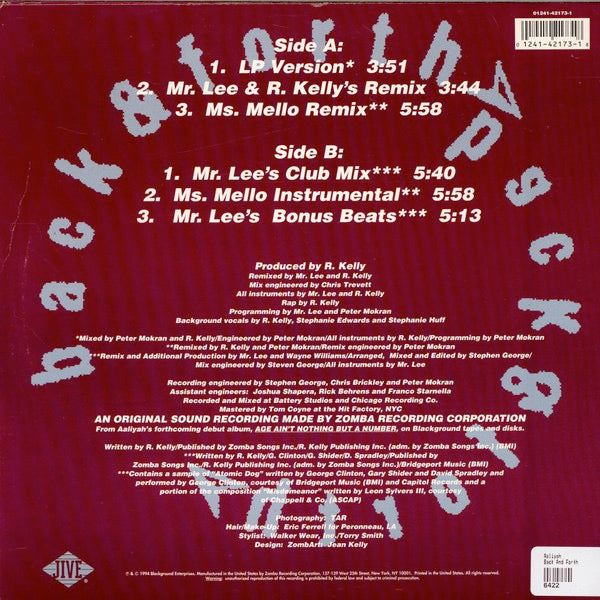 Image of Back Cover of 12" - VG+/VG - AALIYAH, Back & Forth (Jive; 01241-42173-1, US 1994, Picture Sleeve), Sleeve still in shrink.,  - 3816317C