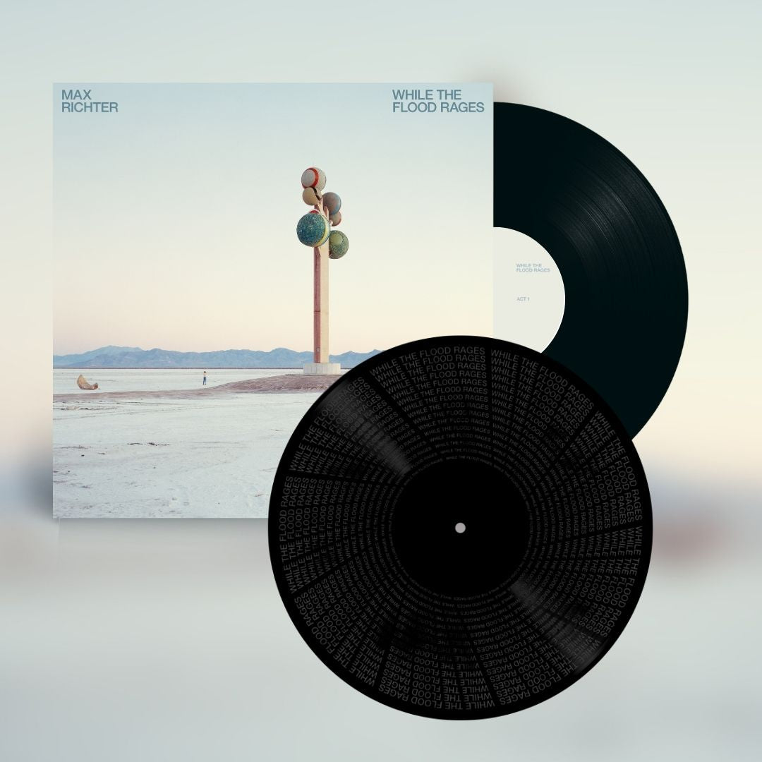 Image of Front Cover of 2xLP - NEW/NEW - MAX RICHTER, While The Flood Rages (With Etched D Side) (Decca; 5744382, UK 2026, Etched D Side), , Drawn from Max Richter's collaboration with choreographer Wayne McGregor on MaddAddam, inspired by Margaret Atwood's trilogy, While The Flood Rages blends orchestral writing, electronics, processed field recordings, choir and piano. Across 15 tracks in three acts, the album explores ecological collapse, technological acceleration and resilience. - 9414406C
