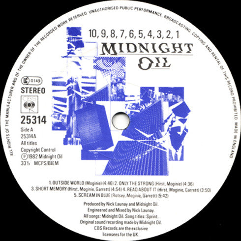 Image of Label Cover of LP - VG/VG+ - MIDNIGHT OIL, 10, 9, 8, 7, 6, 5, 4, 3, 2, 1 (CBS; 25314, UK 1982, Inner, With "Oil Rag" Newspaper), ,  - 3826175E