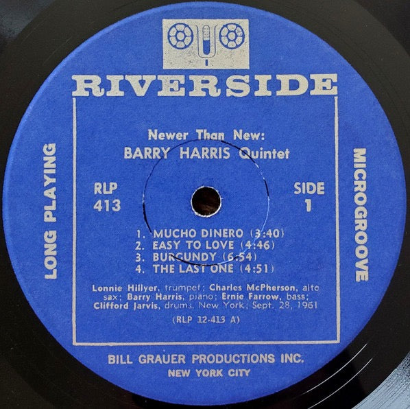 Image of Label Cover of LP - VG/VG+ - BARRY HARRIS QUINTET, Newer Than New (Riverside Records; RLP 413, US 1961), ,  - 3846175S