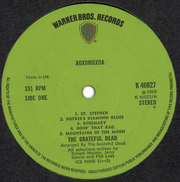 Image of Label Cover of LP - VG/G+ - GRATEFUL DEAD, Aoxomoxoa (Warner Bros. Records Green Labels Without Made In UK or V; K 46027, UK 1972), Hairlines and one long light surface mark. NO made in UK or V On Labels,  - 3816271C
