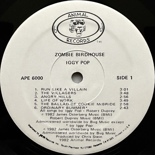 Image of Label Cover of LP - VG+/EX - IGGY POP, Zombie Birdhouse (Animal Records (White Labels); APE 6000, US 1982), ,  - 3826218E