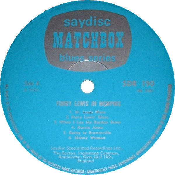Image of Label Cover of LP - VG/VG - FURRY LEWIS, Furry Lewis In Memphis (Saydisc Matchbox ; SDR 190, UK 1970), ,  - 3826211E