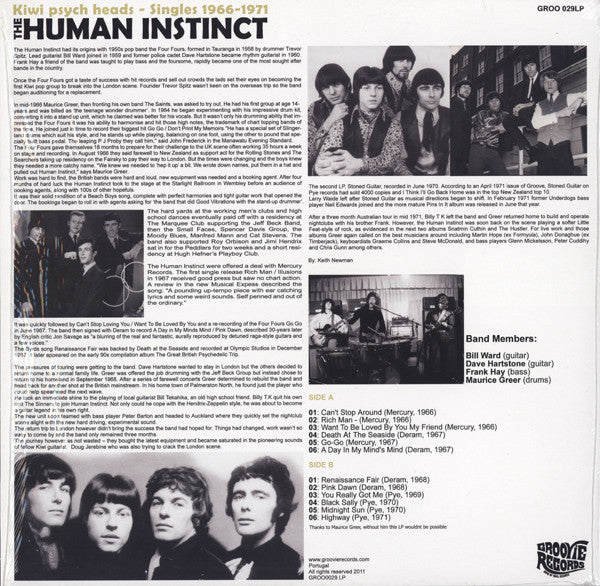 Image of Back Cover of LP - VG+/VG - THE HUMAN INSTINCT, Kiwi Psych Heads - Singles 1966  1971 (Groovie Records ; GROO0029 LP, Portugal 2011), Strong VG,  - 3826209E