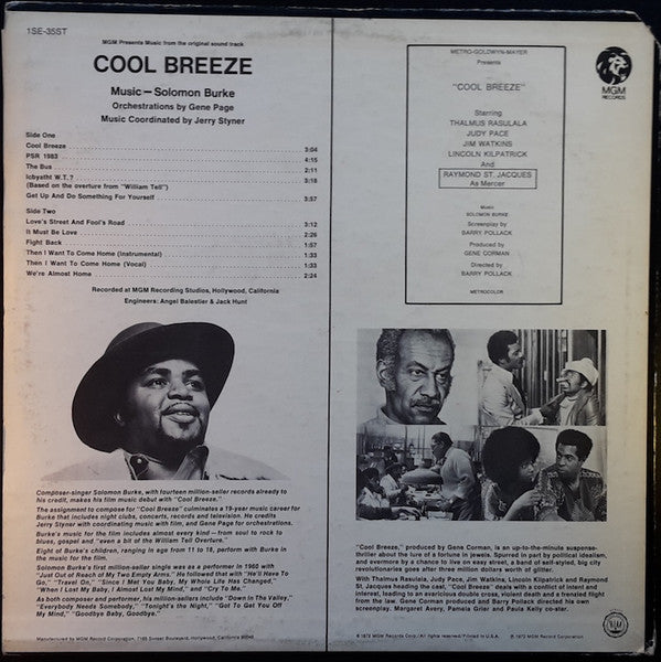 Image of Back Cover of LP - G/G+ - SOLOMON BURKE, Cool Breeze (MGM Records; 1SE-35ST, US 1972), Marks on either side of disc causing surface noise throughout. Spine torn a few cm at both the top and bottom.,  - 3846201S