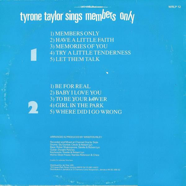 Image of Back Cover of 12" - VG/VG+ - TYRONE TAYLOR, Sings Members Only (Techniques ; WRLP 12, UK 1986), ,  - 3846196S