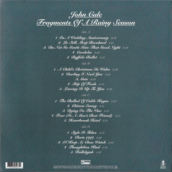 Image of Back Cover of 2xLP - EX/EX - JOHN CALE, Fragments Of A Rainy Season (Domino; REWIGLP107, UK, Europe & US 2016 Reissue, 180 Gram Vinyl), ,  - 3846188S