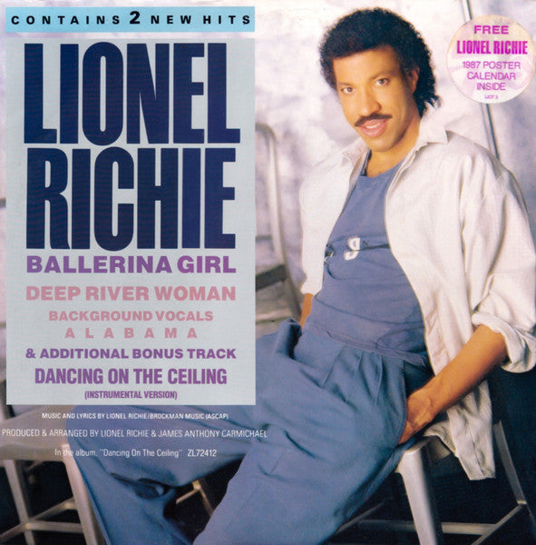 Image of Front Cover of 12" - VG/G+ - LIONEL RICHIE, Ballerina Girl / Deep River Woman (Motown; LIOT 3, UK 1986, Picture Sleeve, Poster), Light marks/Hairlines, Hype stickered sleeve, With awesome poster. ,  - 3816282C
